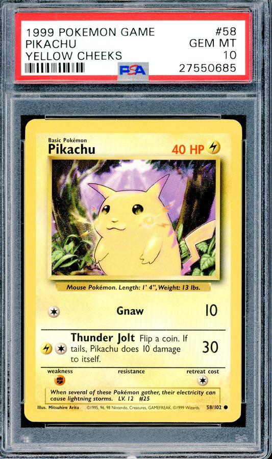 PSA 10 Pikachu Yellow Cheeks (58/102)[Pokemon Base Set]