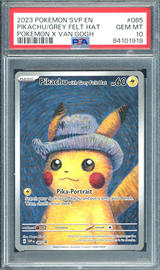 PSA 10 Pikachu x Van Gogh / Grey Felt Hat