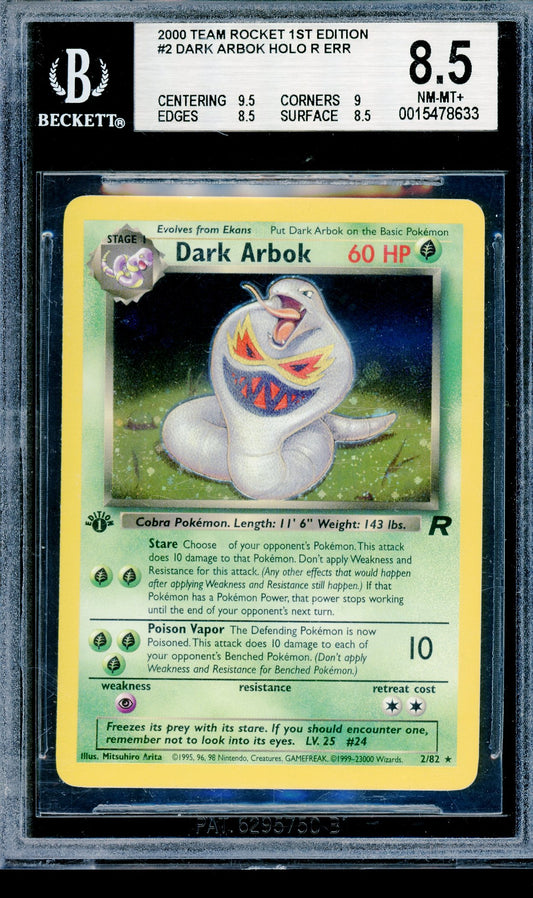 BGS 8.5 Dark Arbok Holo R (2/82) [Team Rocket 1st Edition]