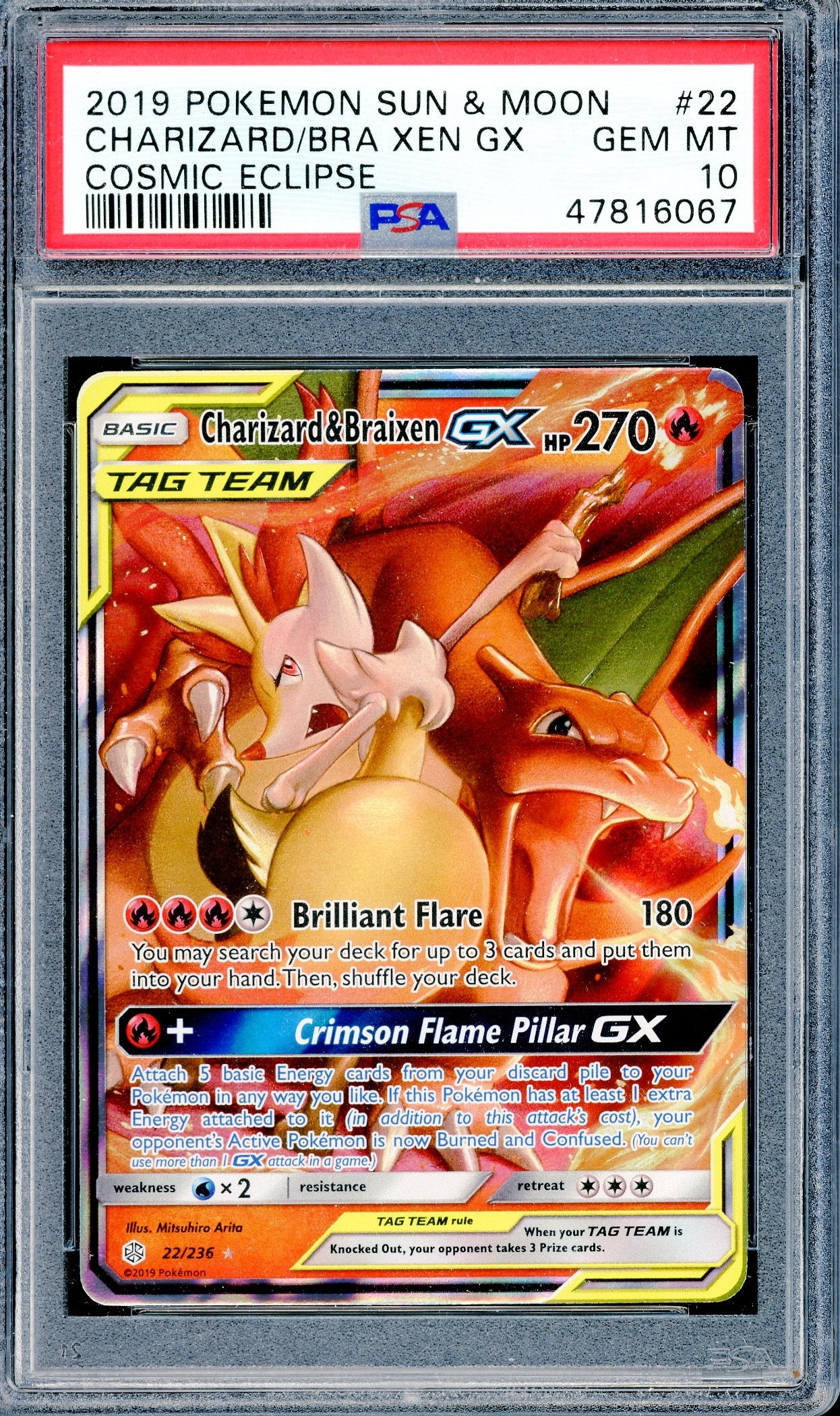 PSA 10 Charizard & Braixen GX (22/236) [Pokemon Sun & Moon: Cosmic Eclipse]