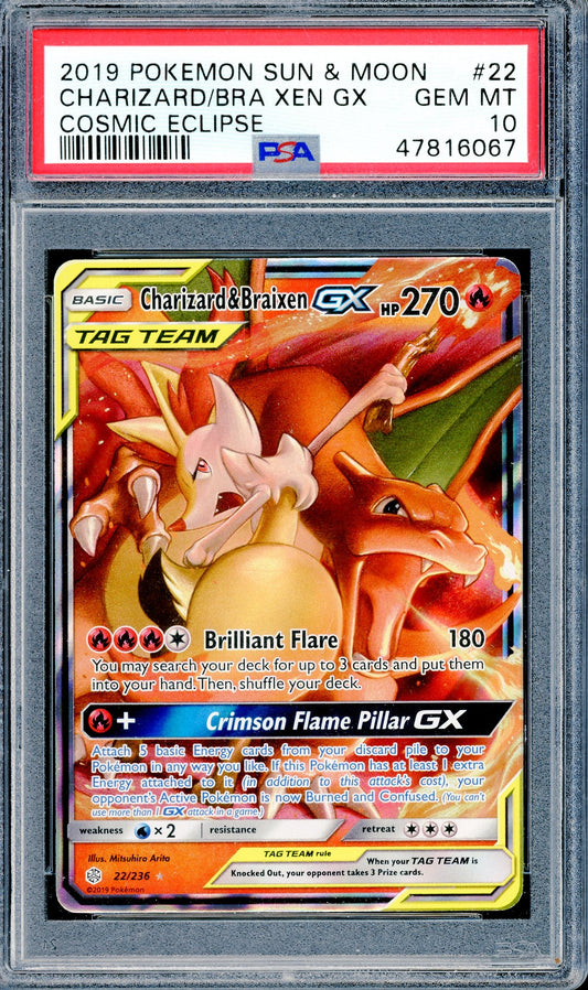 PSA 10 Charizard & Braixen GX (22/236) [Pokemon Sun & Moon: Cosmic Eclipse]