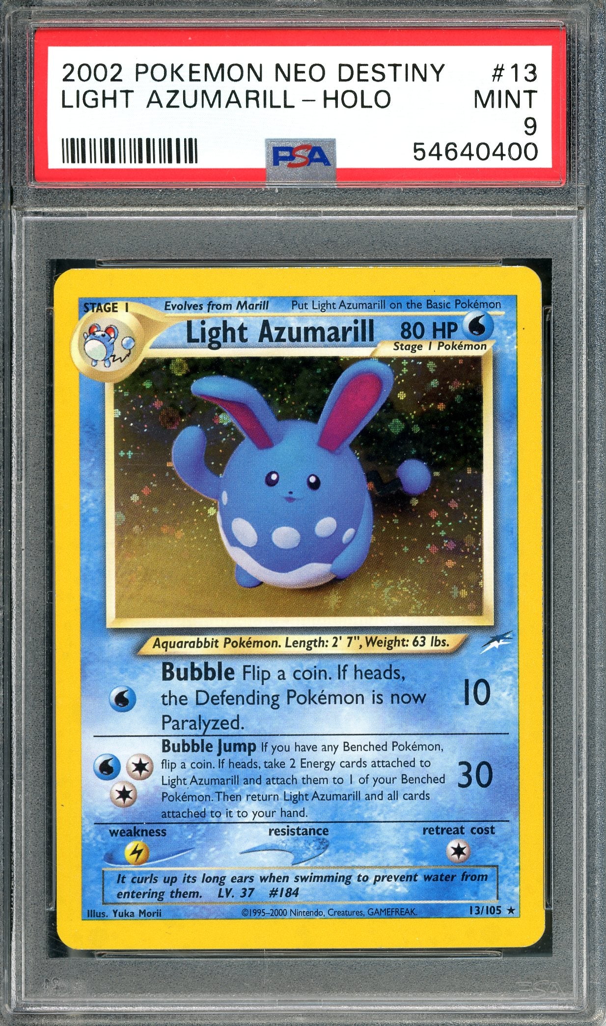 PSA 9 Light Azumarill Holofoil (13/105) [Neo Destiny Unlimited]