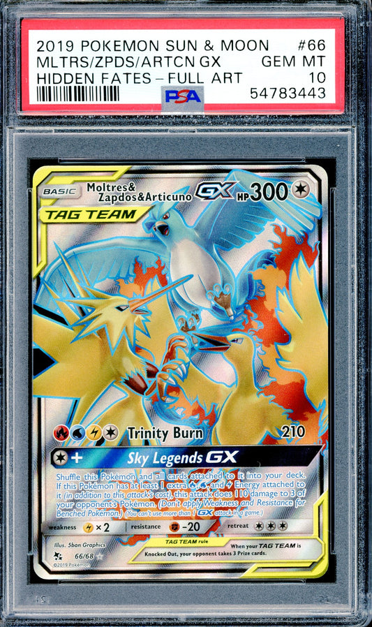 PSA 10 Moltres & Zapdos & Articuno GX (66/68) [Pokemon Sun & Moon Hidden FAtes]