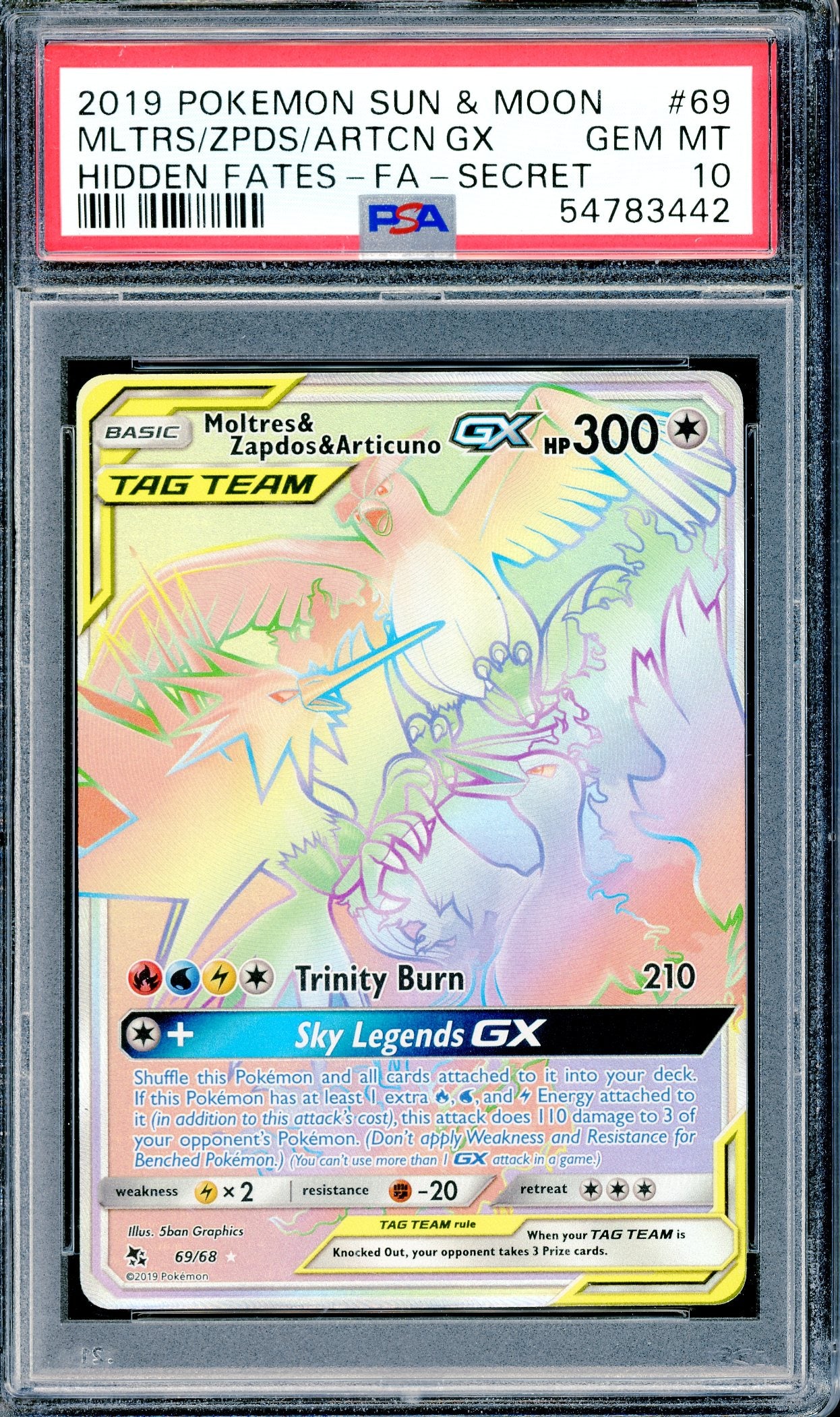 PSA 10 Moltres & Zapdos & Articuno GX (69/68) [Pokemon Sun & Moon Hidden Fates]