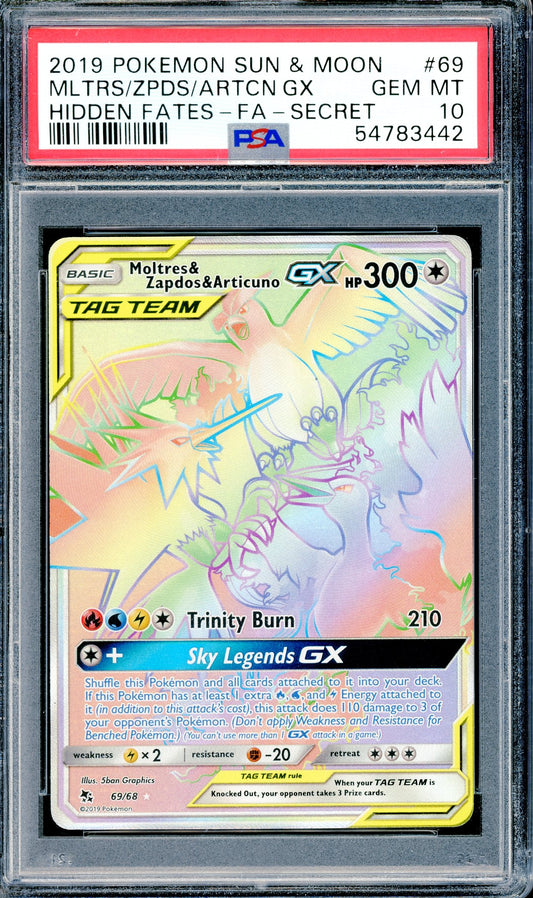 PSA 10 Moltres & Zapdos & Articuno GX (69/68) [Pokemon Sun & Moon Hidden Fates]