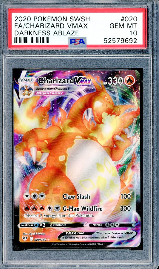 PSA 10 Charizard VMAX (020/189) [Pokemon Sword & Shield Darkness Ablaze]