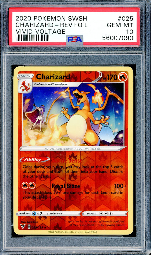 PSA 10 Charizard - Reverse Foil (025/185) [Pokemon Sword & Shield Vivid Voltage]
