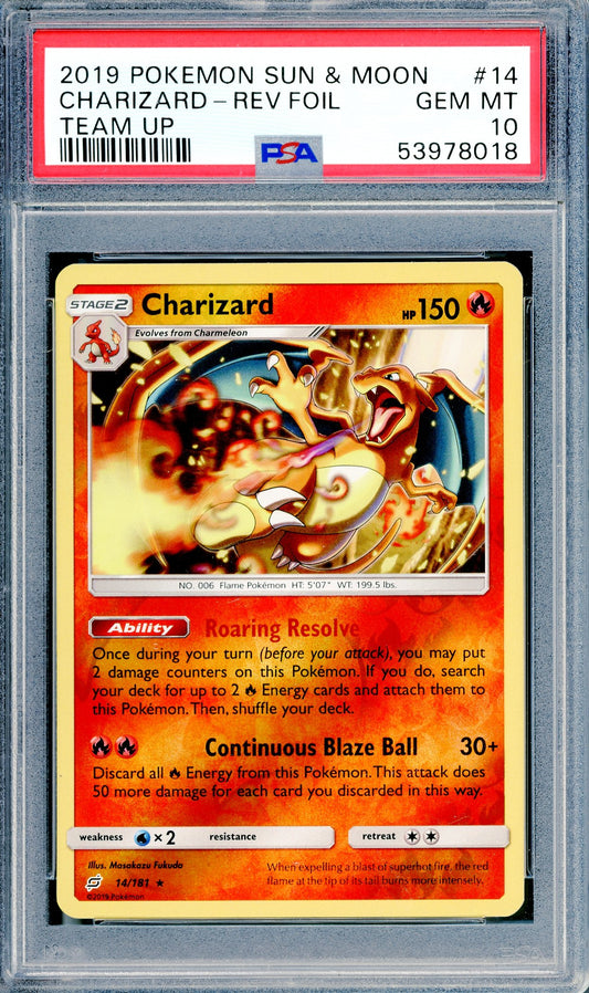 PSA 10 Charizard-Reverse Foil (14/181) [Pokemon Sun & Moon: Team Up]