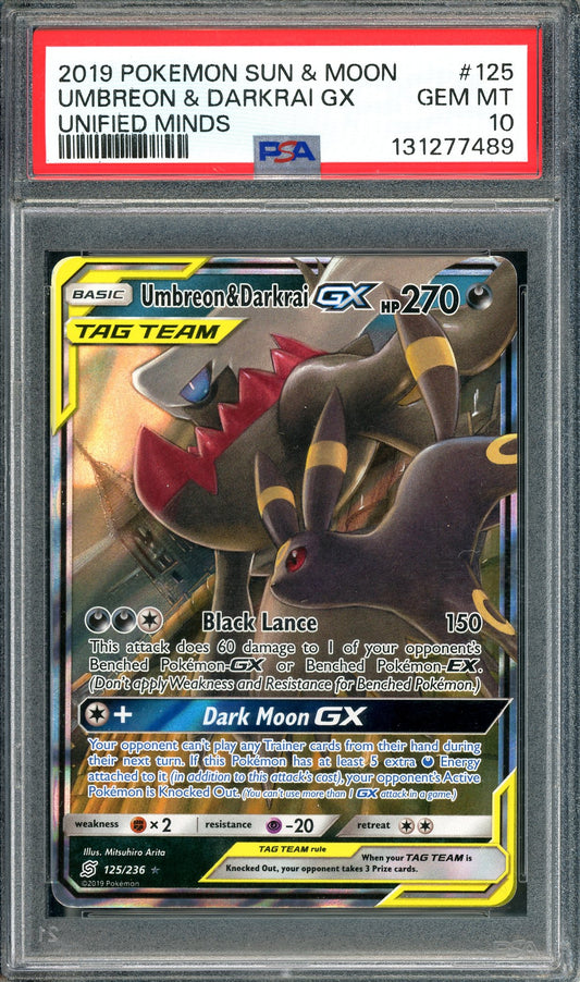 PSA 10 Umbreon & Darkrai GX (125/236) [Pokemon Sun & Moon Unified Minds]