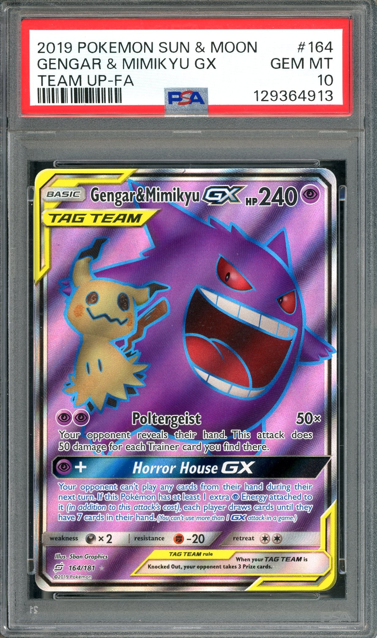 PSA 10 Gengar & Mimikyu GX (164/181) [Pokemon Sun & Moon: Team Up]