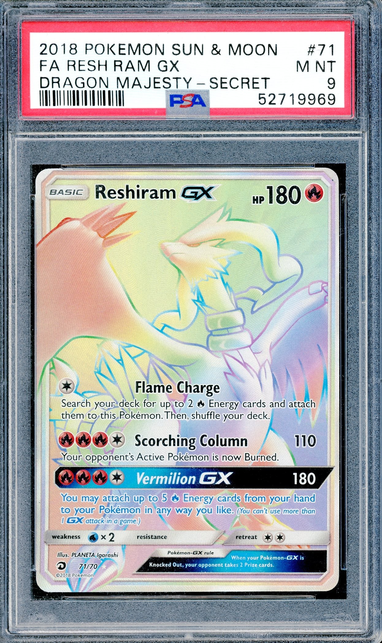 PSA 9 Reshiram GX (71/70) [Pokemon Sun & Moon: Dragon Majesty]