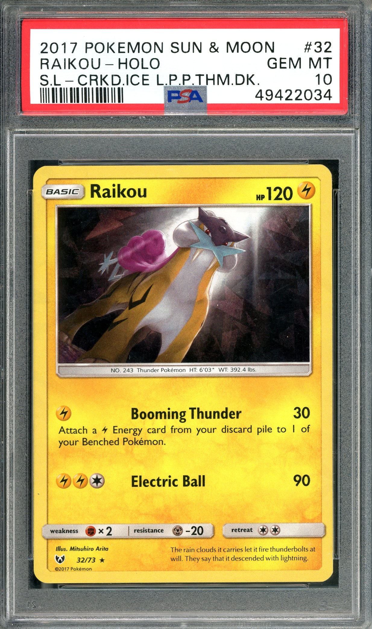 PSA 10 Raikou (32/73) [Pokemon Sun & Moon: Hidden Fates]
