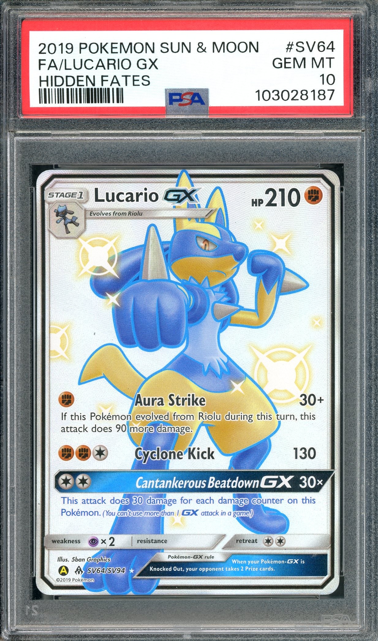 PSA 10 Lucario GX (SV64/SV94) [Pokemon Sun & Moon: Hidden Fates]