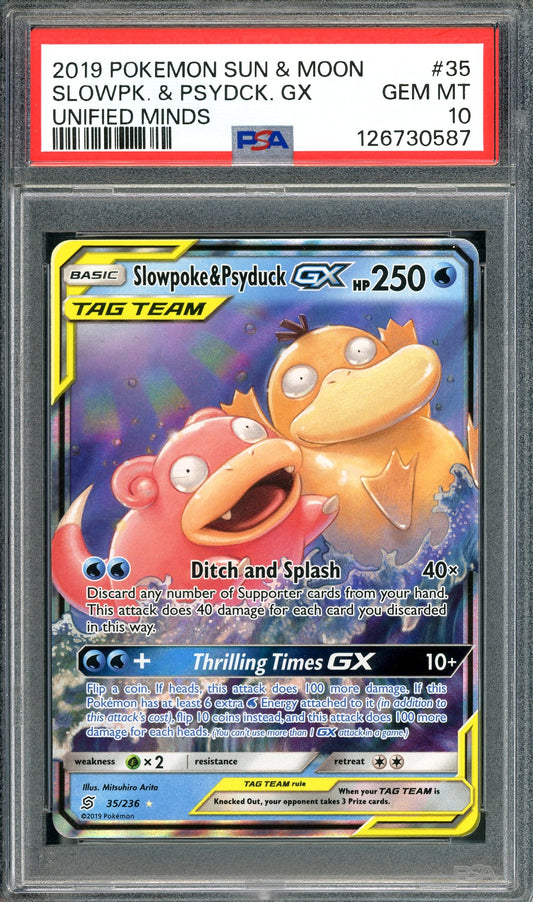 PSA 10 Slowpoke & Psyduck GX (35/236) [Pokemon Sun & Moon Unified Minds]