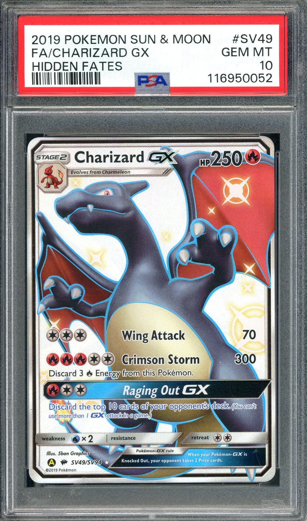 PSA 10 Charizard GX (SV49/SV94) [Pokemon Sun & Moon Hidden Fates]