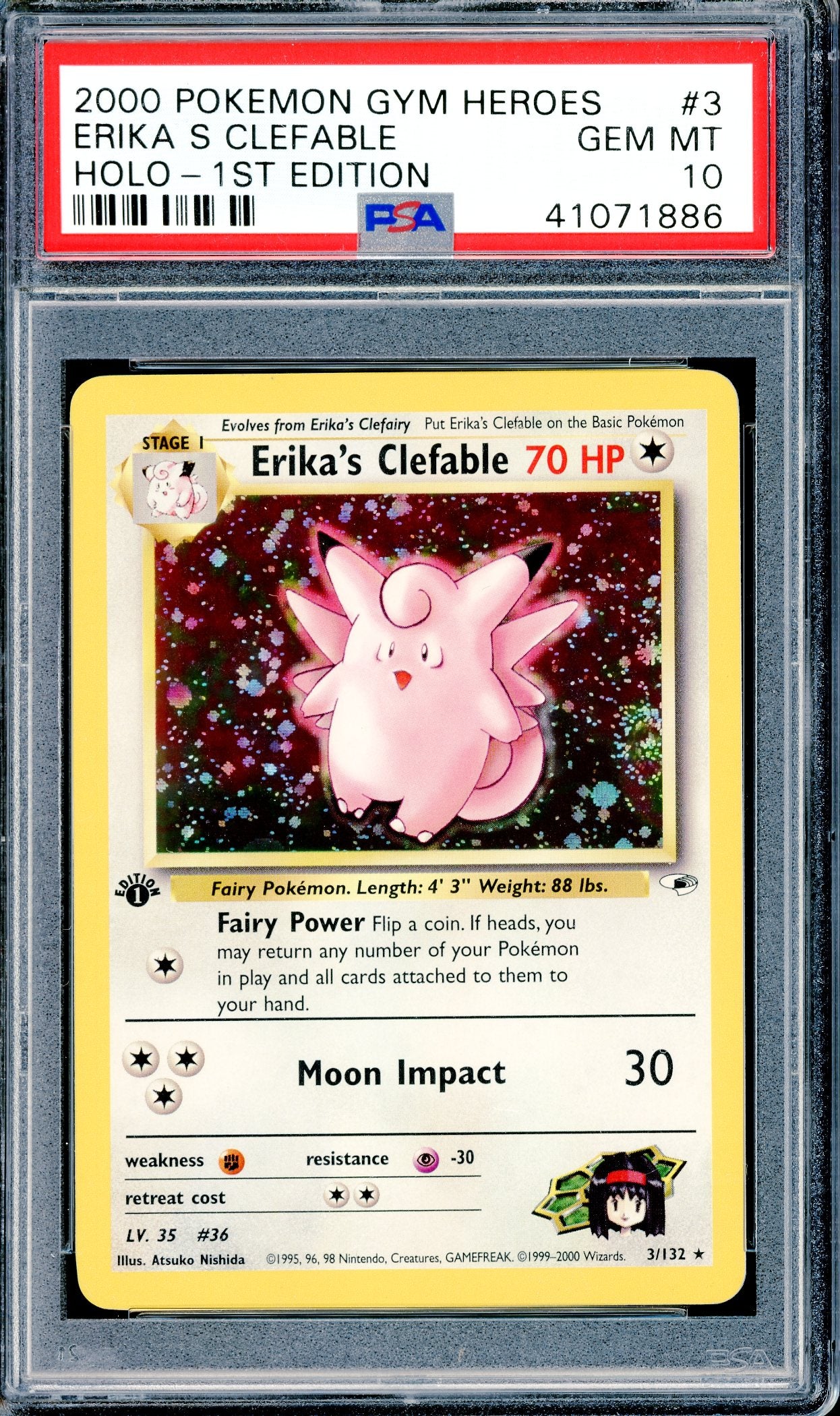 PSA 10 Erika's Clefable (3/132) [Pokemon Gym Heroes 1st Edition]