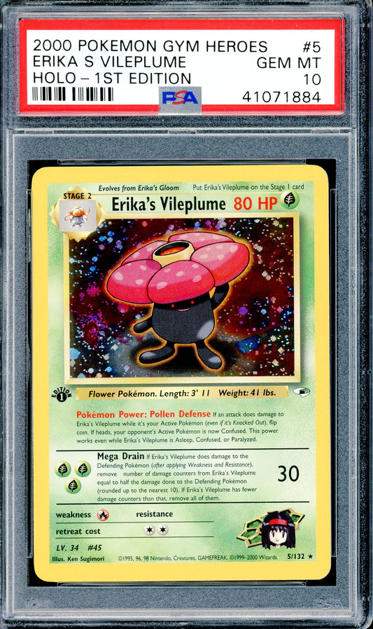 PSA 10 Erika's Vileplume - Holo (5/132) [Pokemon Gym Heroes 1st Edition]