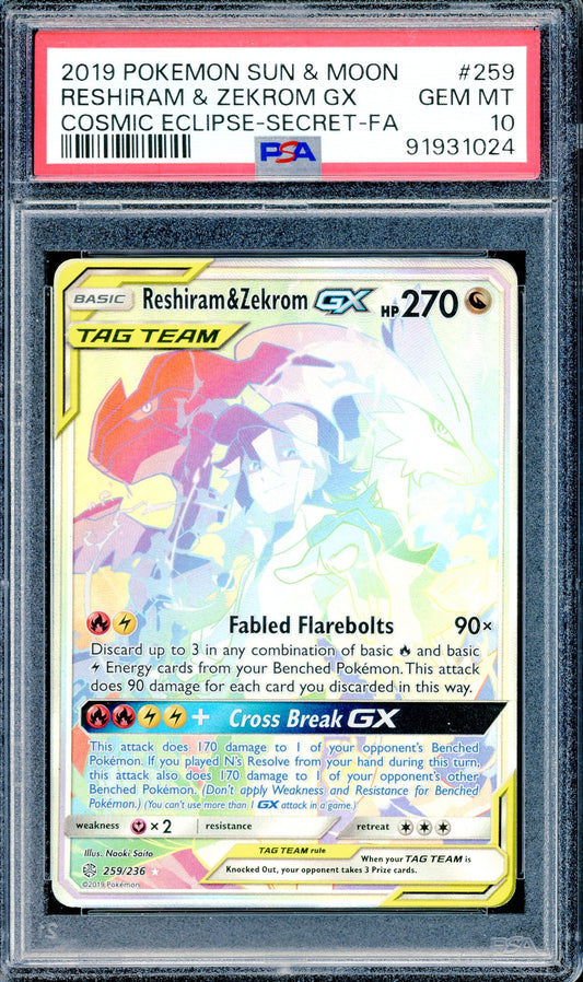 PSA 10 Reshiram & Zekrom GX (259/236) [Pokemon Sun & Moon Cosmic Eclipse]