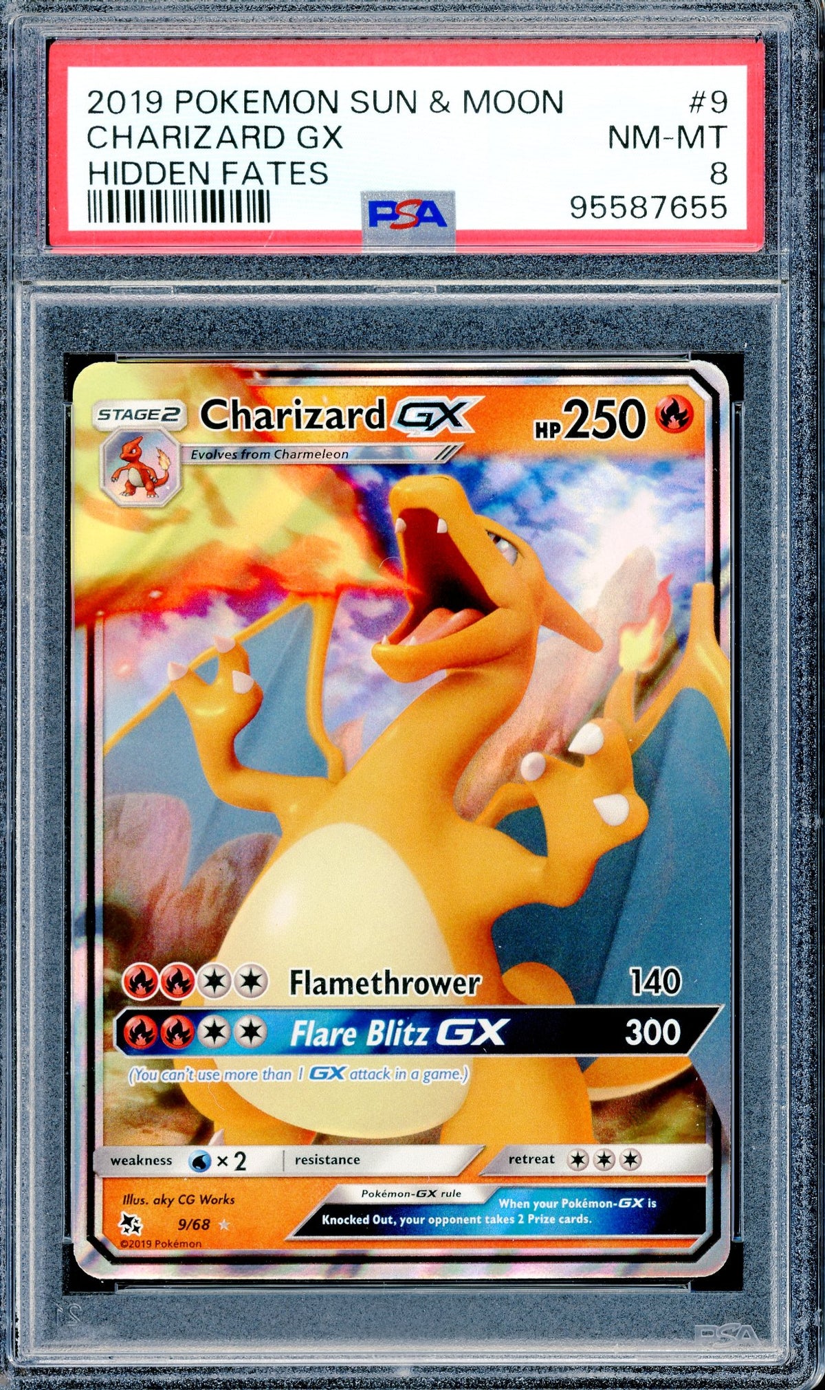 PSA 8 Sun & Moon Charizard - GX (9/68) [Hidden Fates]