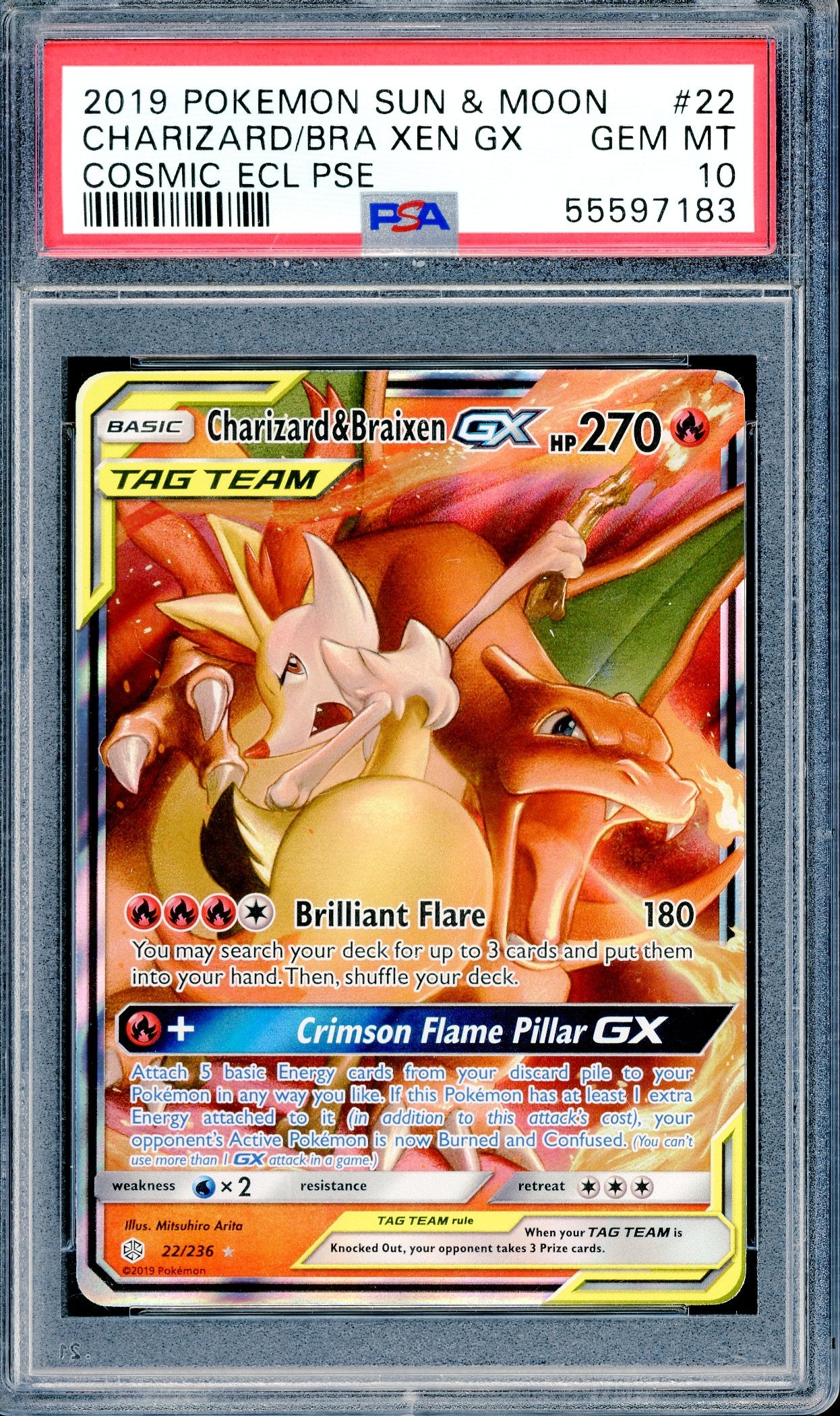 PSA 10 Charizard/Braxen GX (22/236) [Cosmic Eclipse]