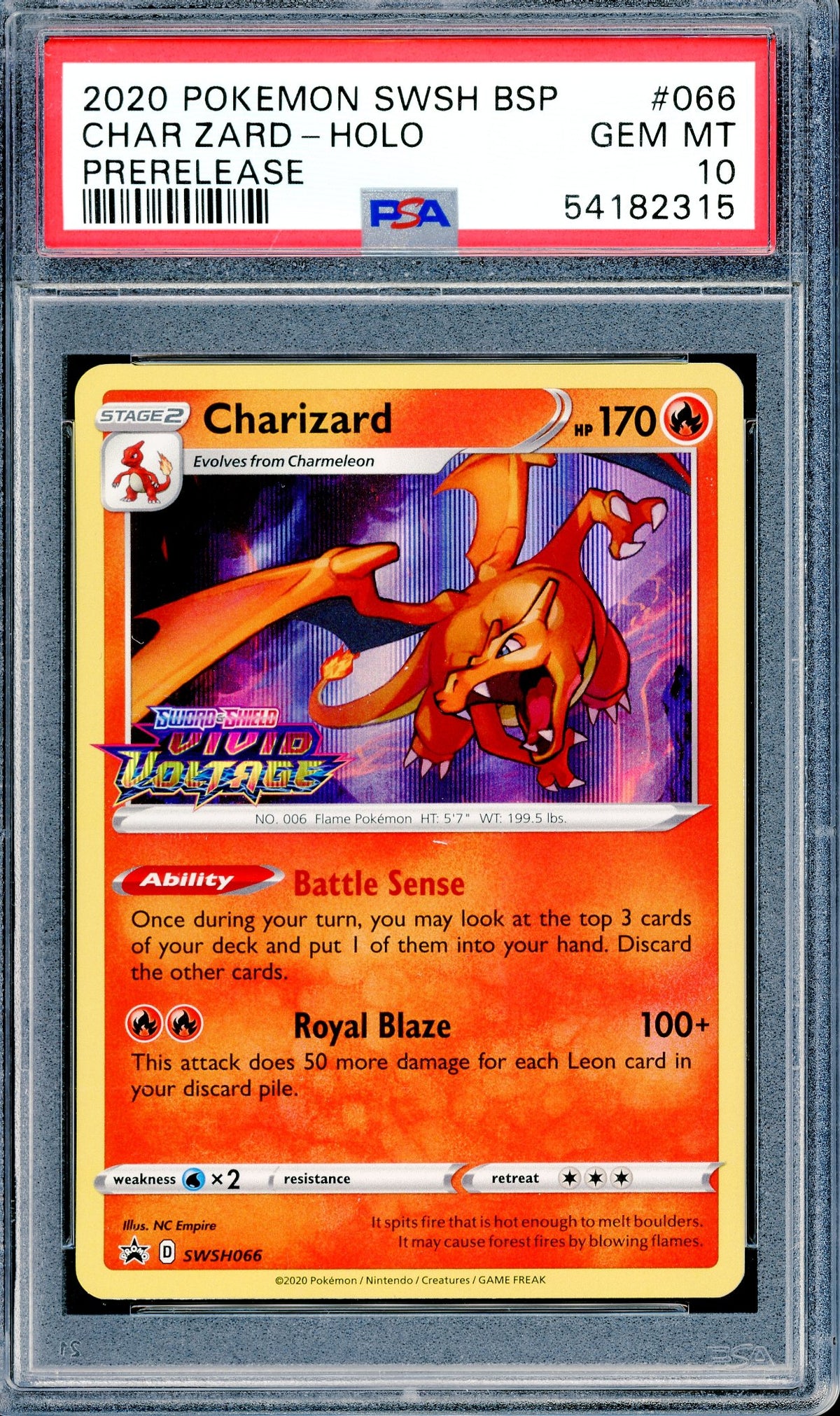 PSA 10 Charizard - Holo (SWSH066) [Prerelease Vivid Voltage]