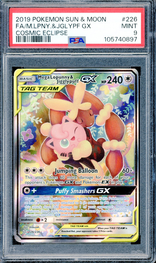 PSA 9 Mega Lopunny & Jigglypuff GX (226/236) [Pokemon Cosmic Eclipse]