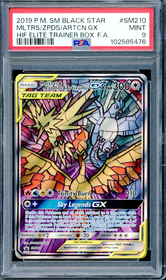 PSA 9 Moltres & Zapdos & Articuno GX (SM210) [Pokemon Sun & Moon Black Star Promos] (Copy)