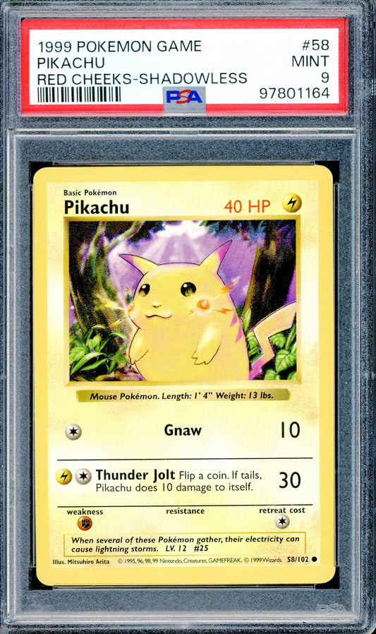 PSA 9 Pikachu Red Cheeks Shadowless (58/102) [1999 Pokemon Base Set]