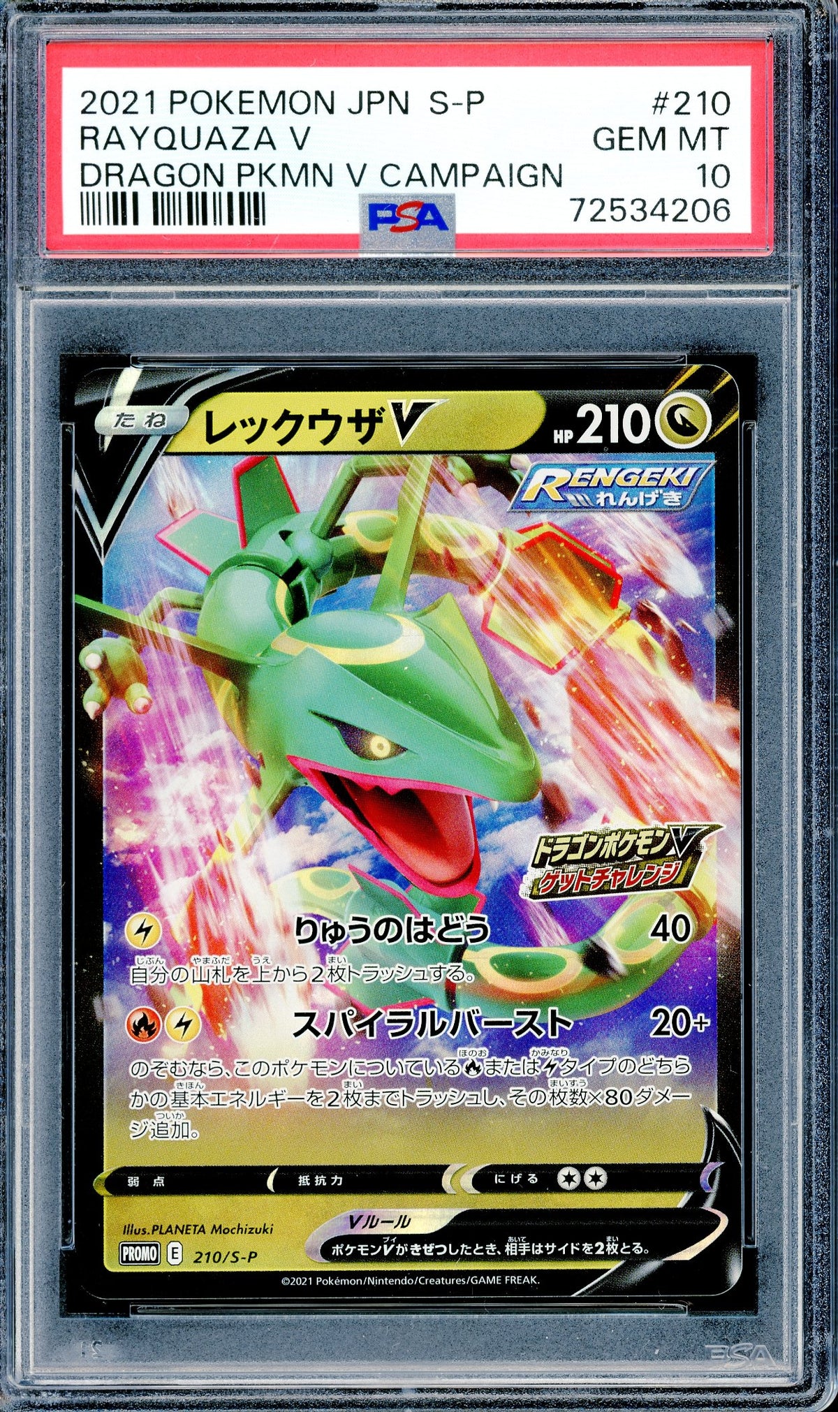 PSA 10 Rayquaza V (210/S-P) [Dragon V Campaign]