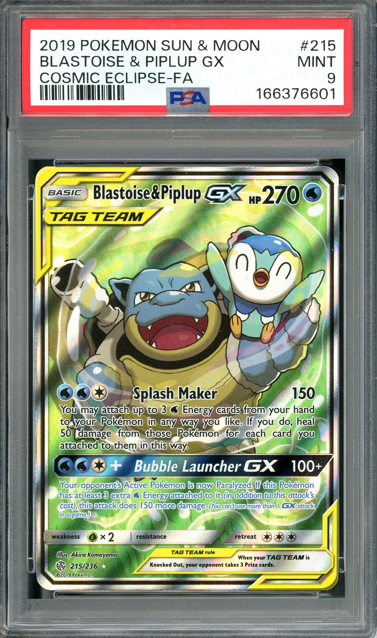 PSA 9 Blastoise & Piplup GX (215/236) [Pokemon Cosmic Eclipse]