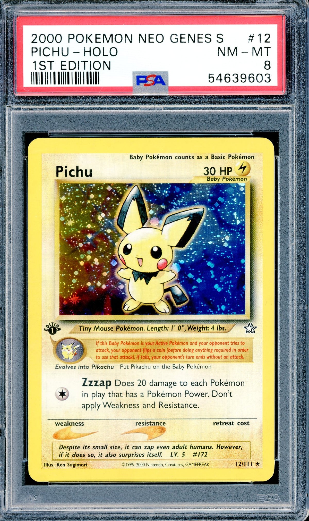 PSA 8 1st ED Pichu - Holo (12/111) [WOTC Neo Genesis]