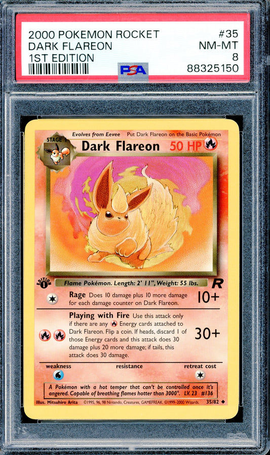 PSA 8 1st ED Dark Flareon (35/82) [WOTC 1st ED Team Rocket]