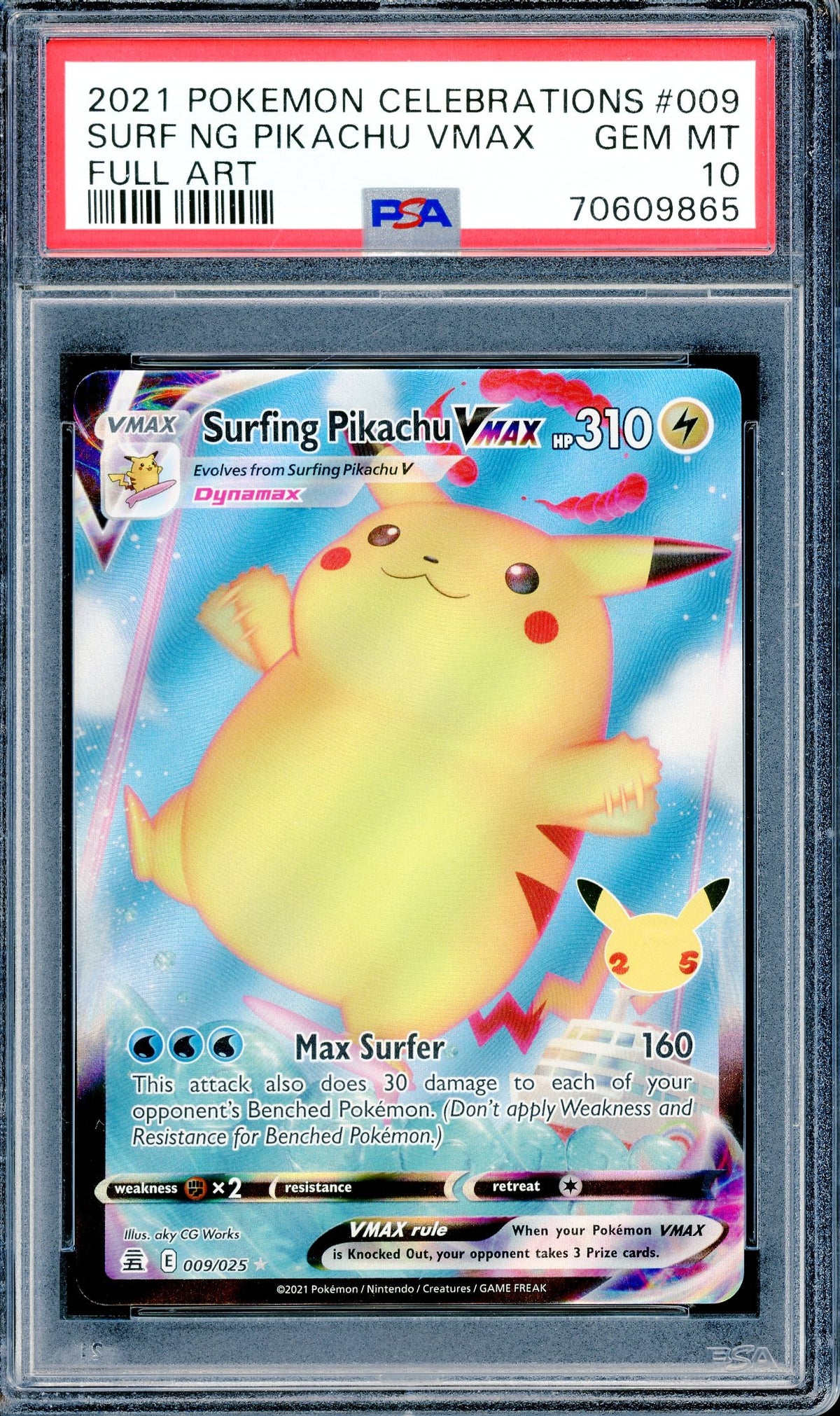 PSA 10 Surfing Pikachu Vmax (009/025) [Celebrations 25th Anniversary]