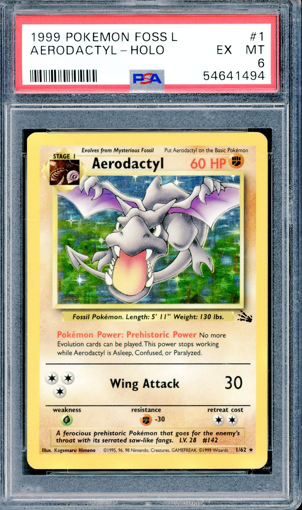 PSA 6 Aerodactyl - Holo (1/62) [Pokemon Fossil]