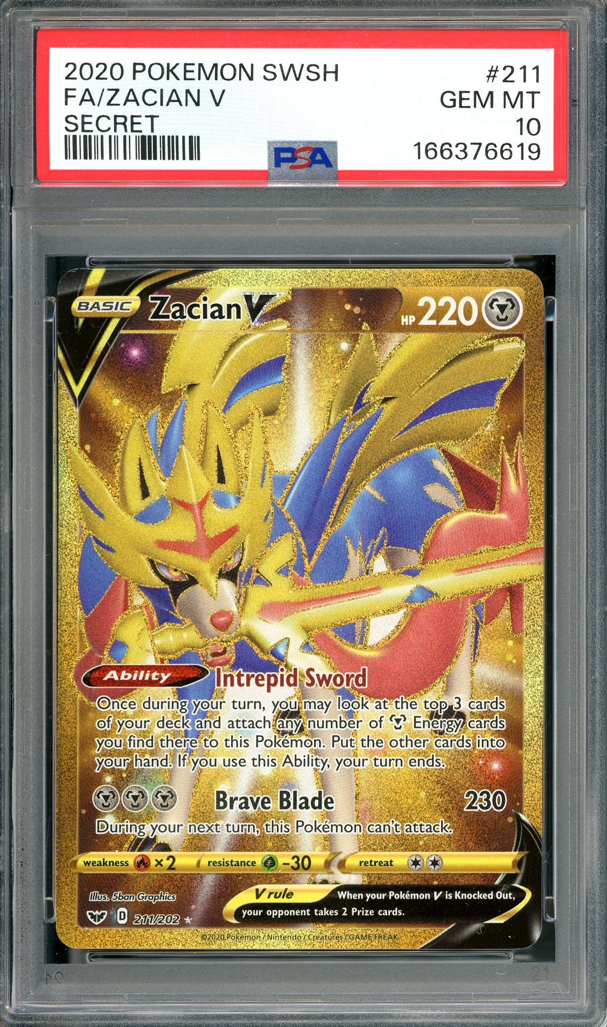PSA 10 Zacian V (211/202) [Pokemon Sword & Shield Base Set]