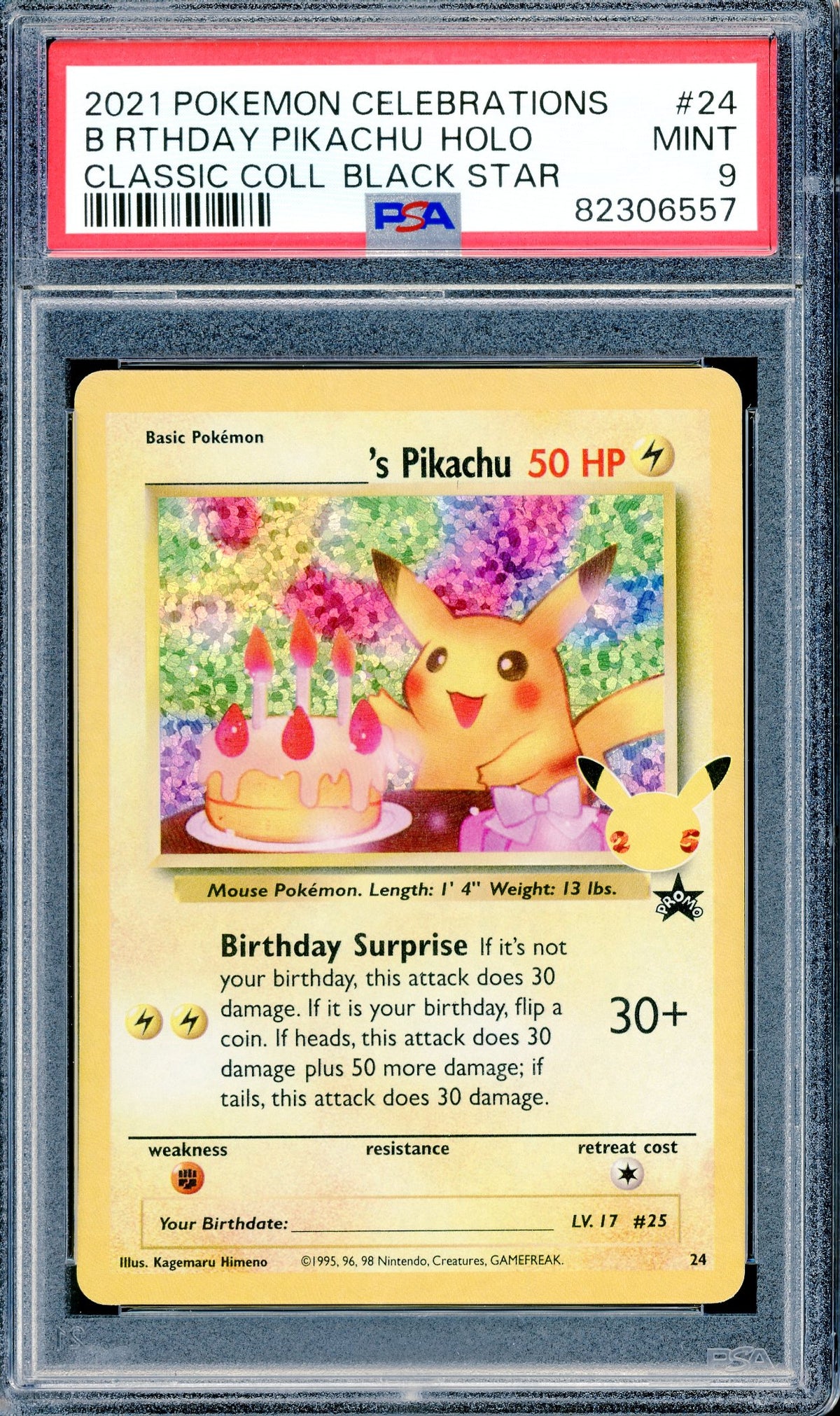 PSA 9 Birthday Pikachu Holo (24) [Pokemon Celebrations]