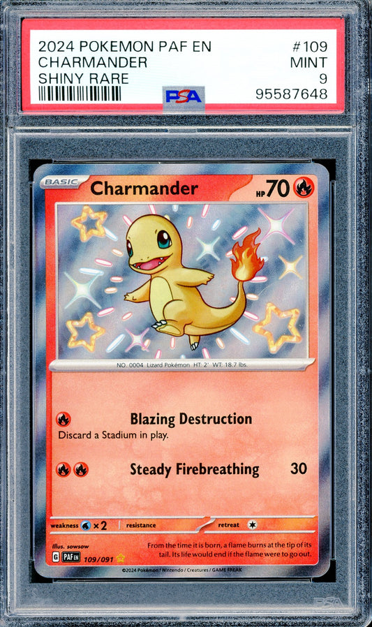 PSA 9 Charmander Shiny Rare (109/091) [Paldean Fates]