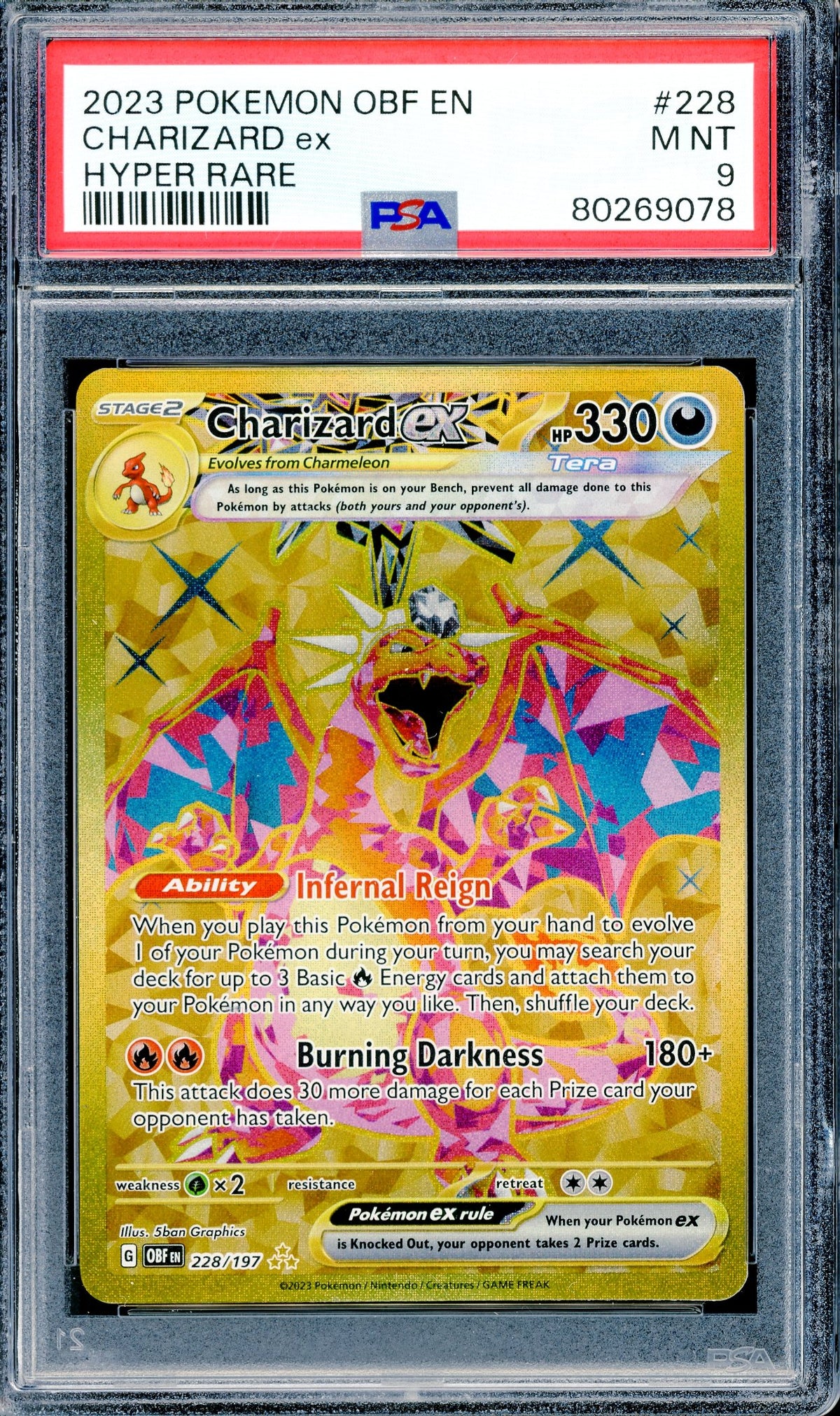 PSA 9 Charizard ex Hyper Rare (228/197) [Obsidian Flames]