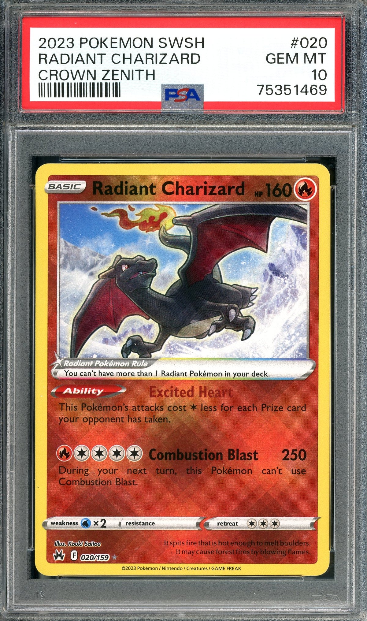 PSA 10 Radiant Charizard (020/159) [Pokemon SWSH: Crown Zenith]