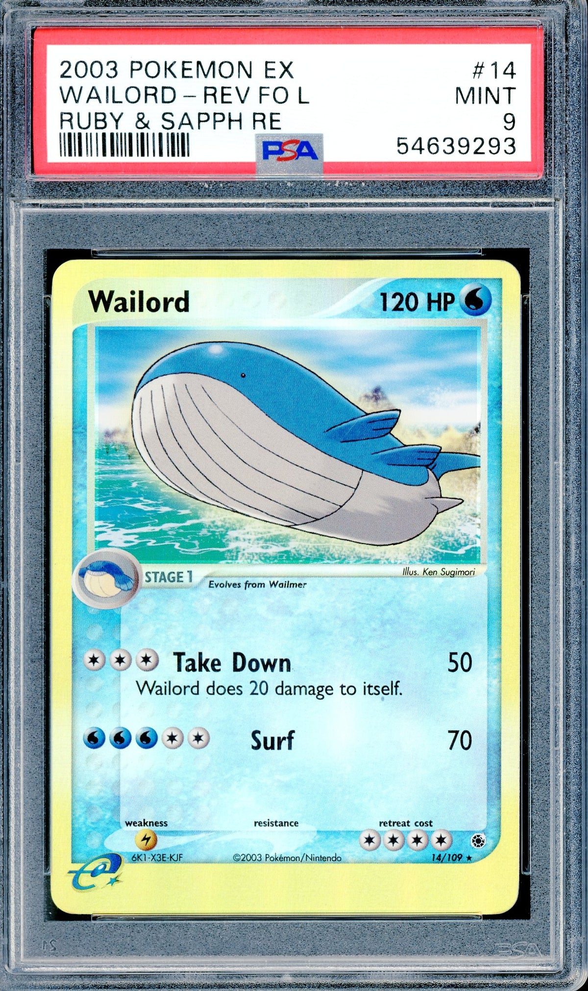 PSA 9 Wailord-Reverse Foil (14/109) [Pokemon Ruby & Sapphire]