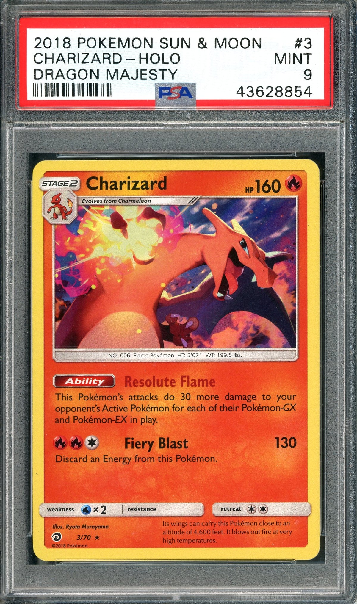 PSA 9 Charizard (3/70) Holo [Pokemon Sun & Moon: Dragon Majesty]