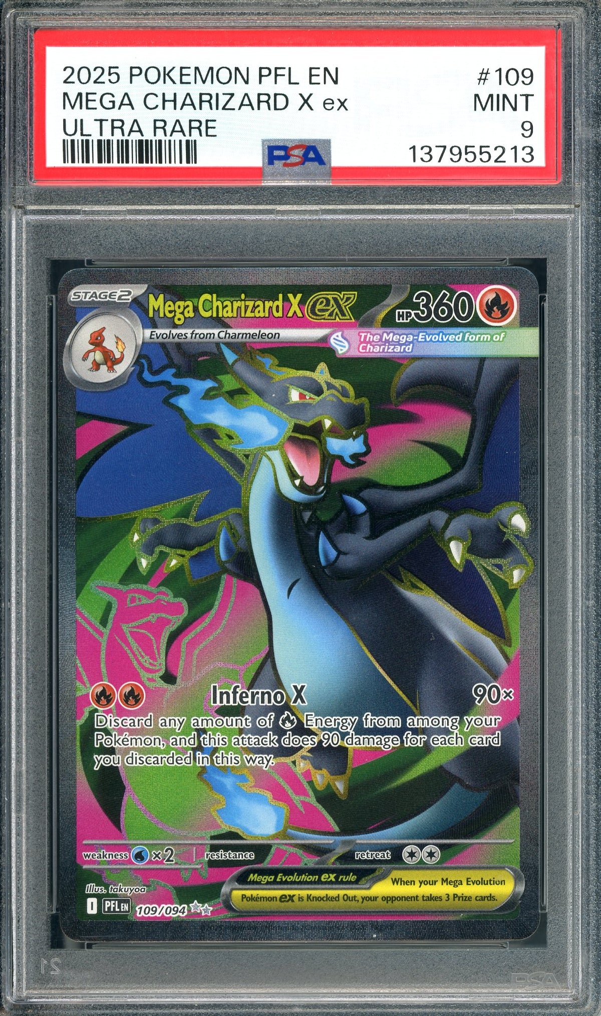 PSA 9 Mega Charizard X ex (109/094) [Pokemon Mega Evolution: Phantasmal Flames]