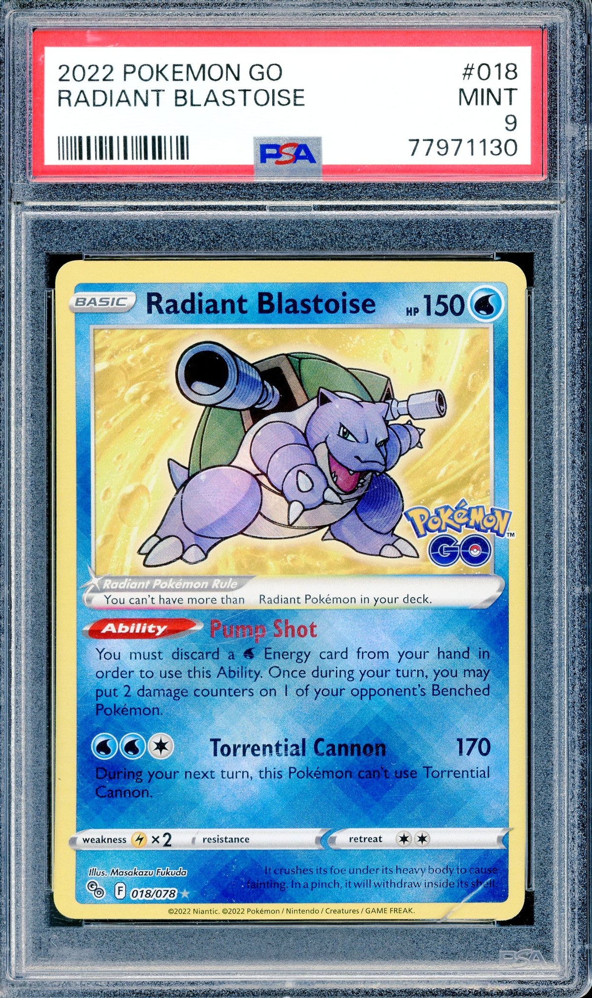 PSA 9 Radiant Blastoise (018/078) [Pokemon GO]