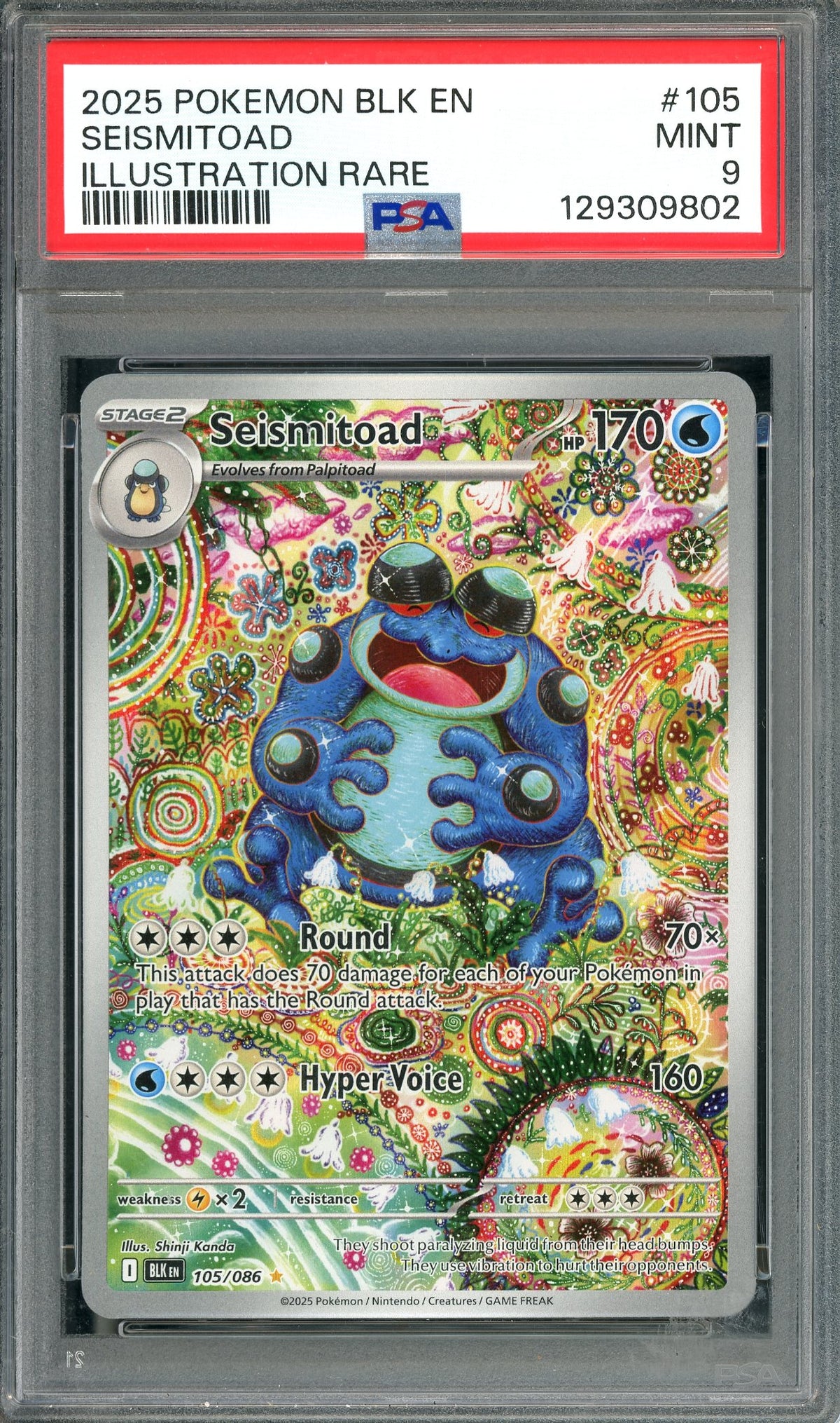 PSA 9 Seismitoad (105/086) Illustration Rare [Pokemon Scarlet & Violet: Black Bolt]