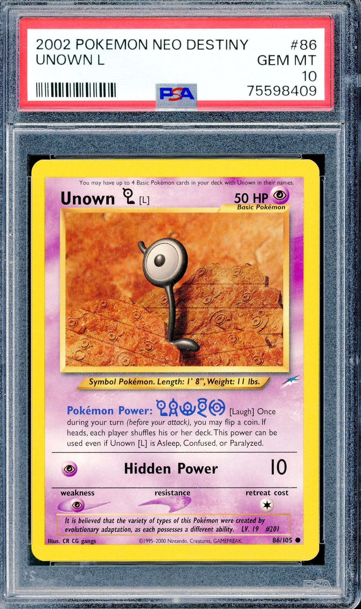PSA 10 Unown L (86/105) [Pokemon Neo Destiny]