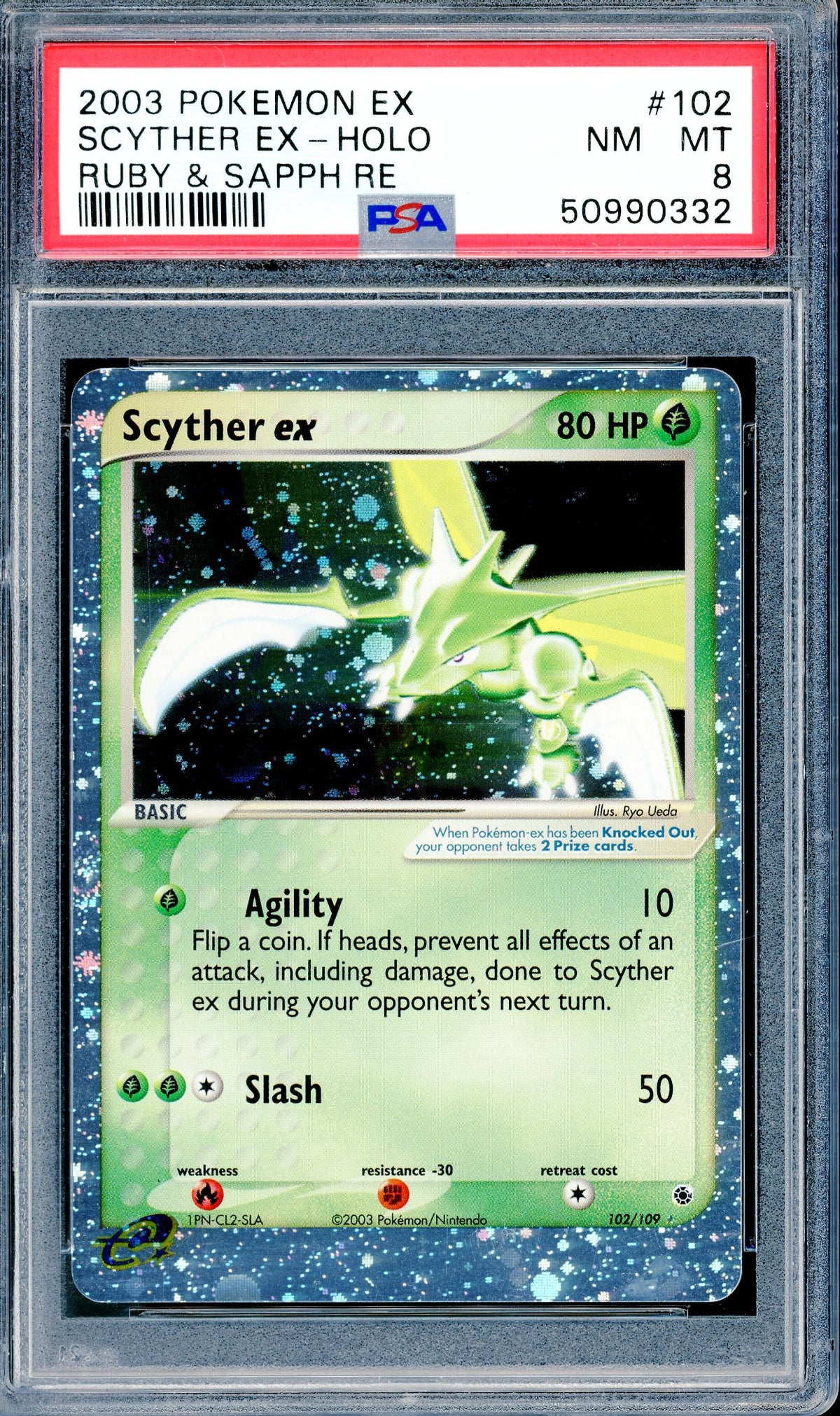 PSA 8 Scyther  EX Holo (102/109) [Pokemon EX Ruby & Sapphire]