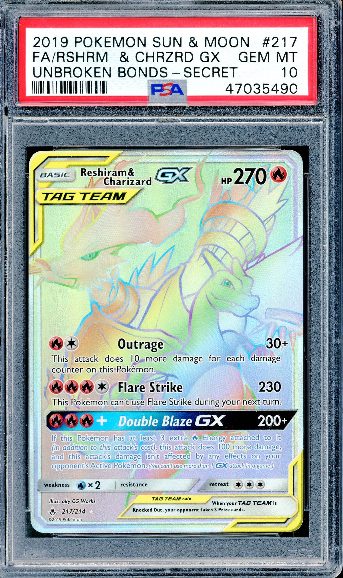 PSA 10 Reshiram & Charizard GX (217/214) [Unbroken Bonds]