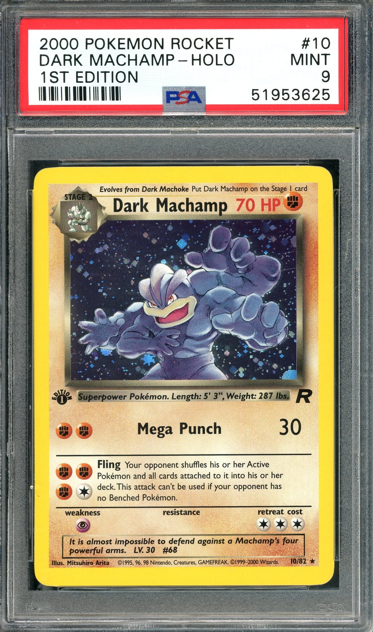 PSA 9 Dark Machamp Holo (10/82) [Pokemon Team Rocket 1st Edition]