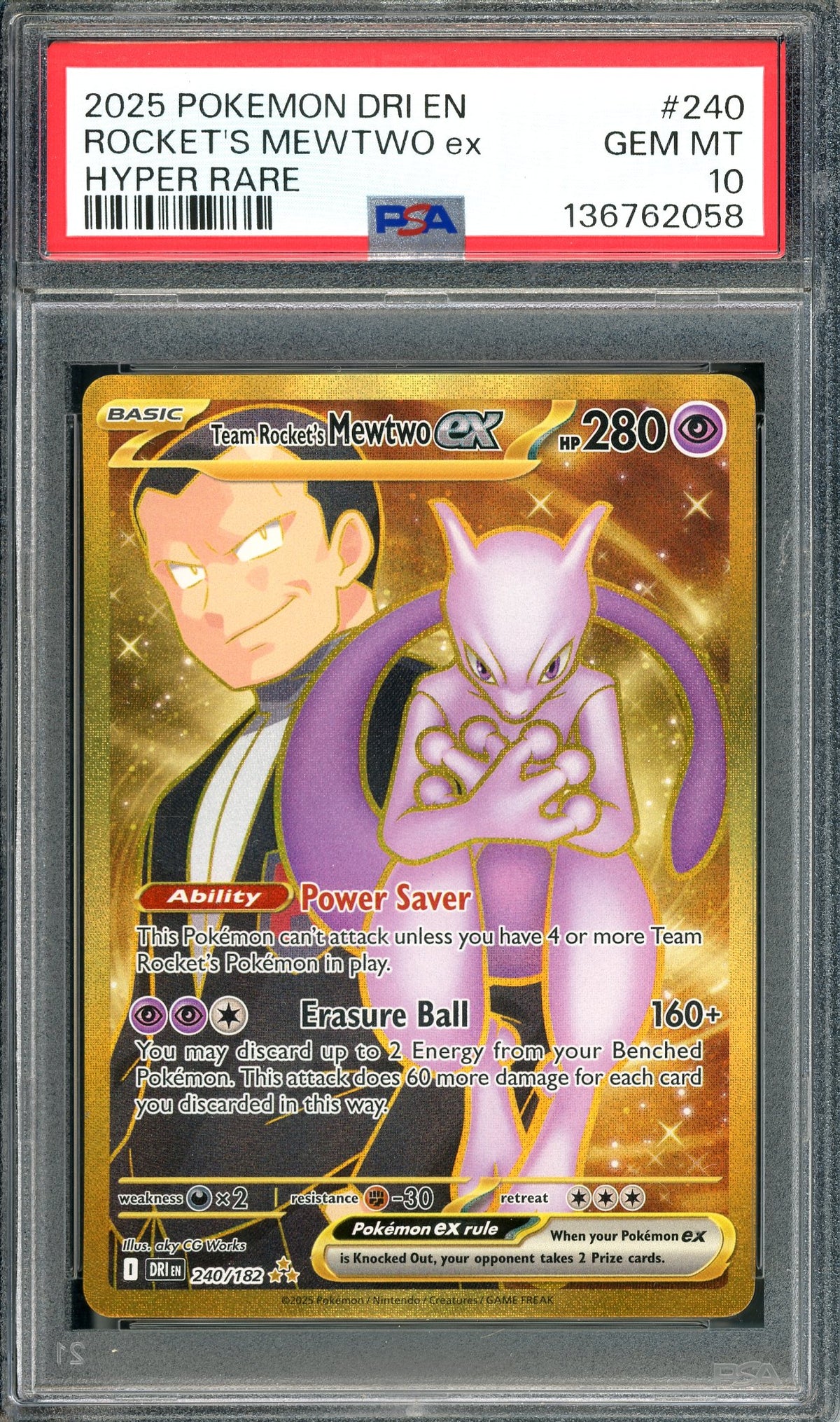PSA 10 Team Rocket's Mewtwo ex (240/182) Secret Rare [Pokemon Scarlet & Violet: Destined Rivals]