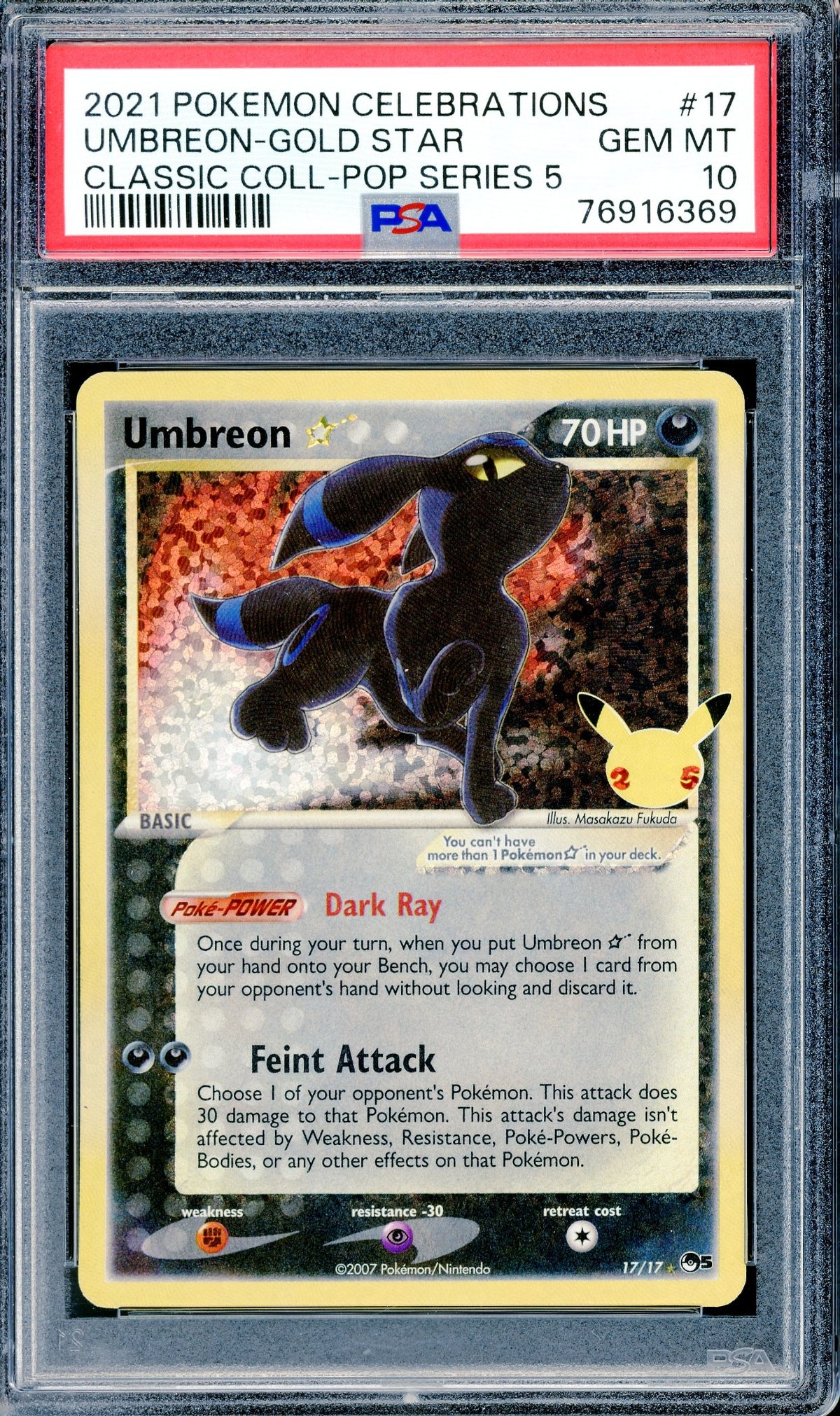 PSA 10 Umbreon Gold Star(17/17) [Pokemon Celebrations Classic Collection]